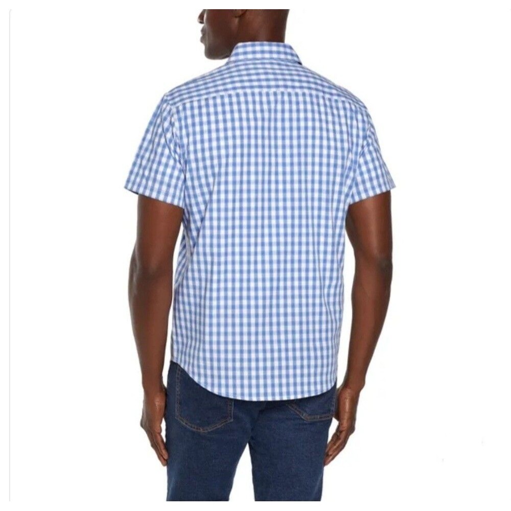 Gap Men's Short Sleeve Button Up Poplin Shirt Blue Plaid Size XXL Cotton - Picture 5 of 6